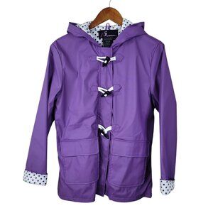 Vtg Y2K I5 Size Small Jacket Raincoat Slicker Full Zip Up Hooded Purple Womens